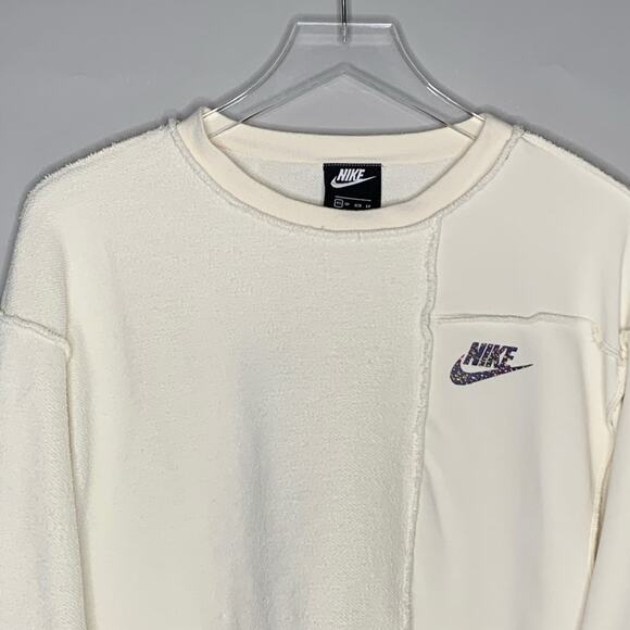 Nike Sportswear XS Womens Ivory Icon Clash Fleece Crew Sweatshirt Streetwear - Picture 5 of 10